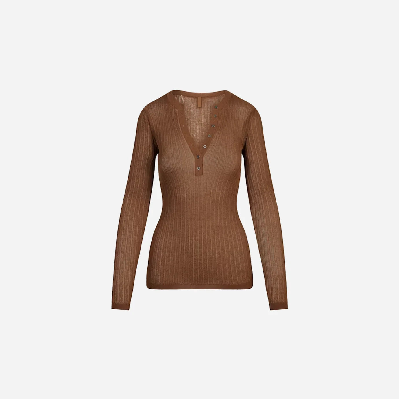 SKIMS Sheer Knit Long Sleeve Henley Bison