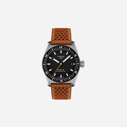 Tissot PR516 Powermatic 80 Black Dial 40mm Light Brown Leather Strap Automatic Watch