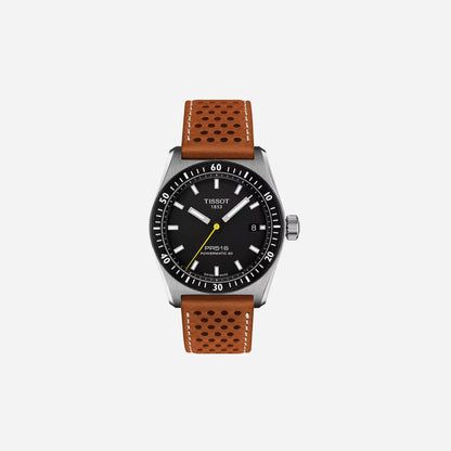 Tissot PR516 Powermatic 80 Black Dial 40mm Light Brown Leather Strap Automatic Watch
