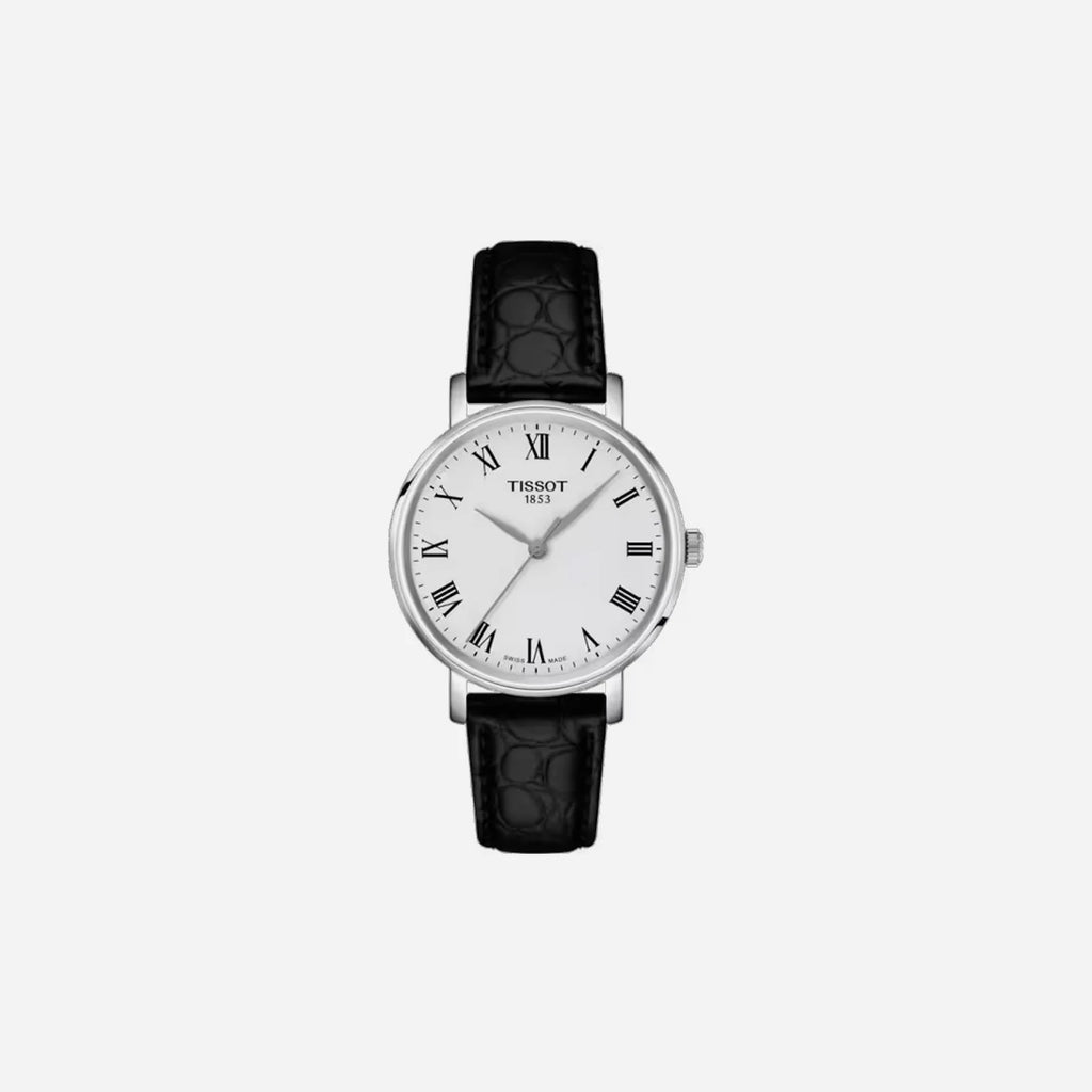 Tissot Everytime Silver Dial 34mm Black Leather Strap Quartz Watch