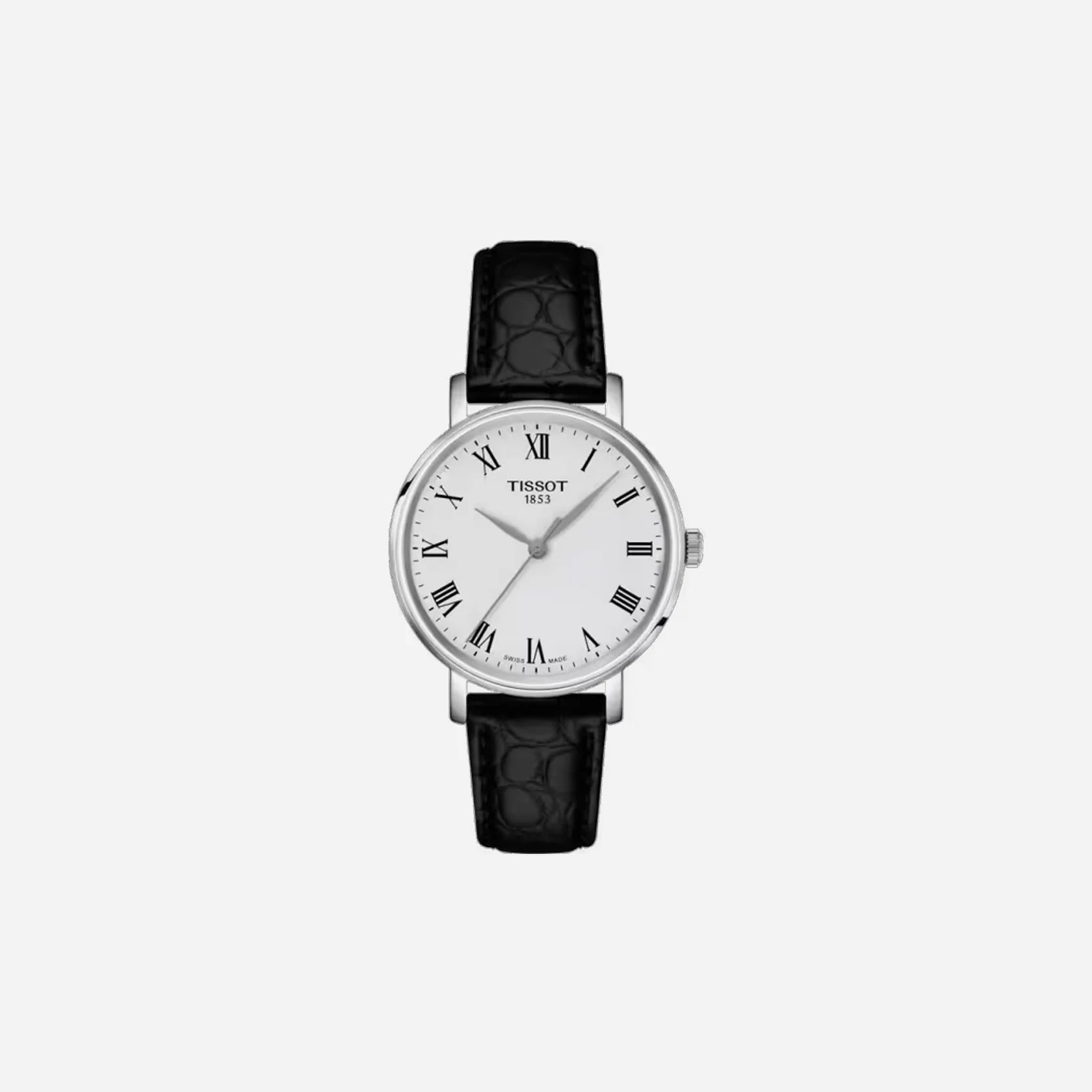 Tissot Everytime Silver Dial 34mm Black Leather Strap Quartz Watch