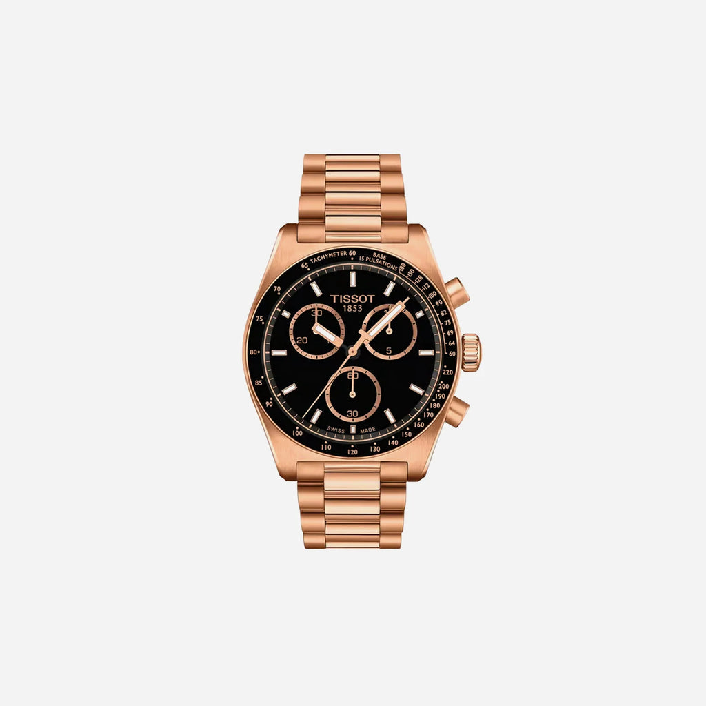 Tissot PR516 Quartz Chronograph Black Dial 40mm Rose Gold PVD Stainless Steel Bracelet Watch