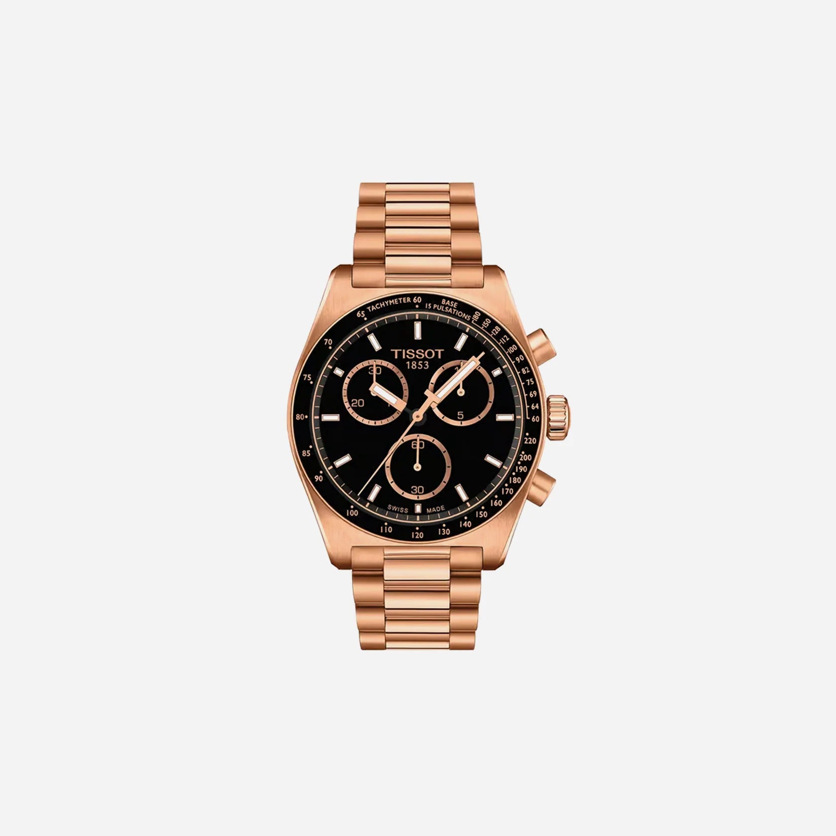 Tissot PR516 Quartz Chronograph Black Dial 40mm Rose Gold PVD Stainless Steel Bracelet Watch