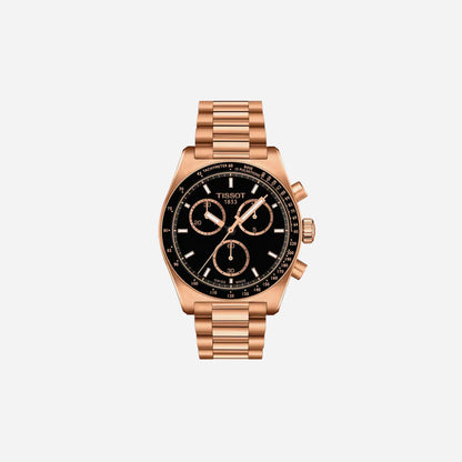 Tissot PR516 Quartz Chronograph Black Dial 40mm Rose Gold PVD Stainless Steel Bracelet Watch