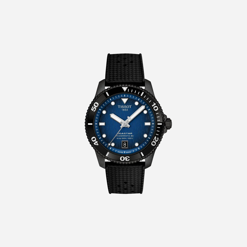 Tissot Seastar 1000 Powermatic 80 Graded Blue Dial Black Rubber Strap 40mm