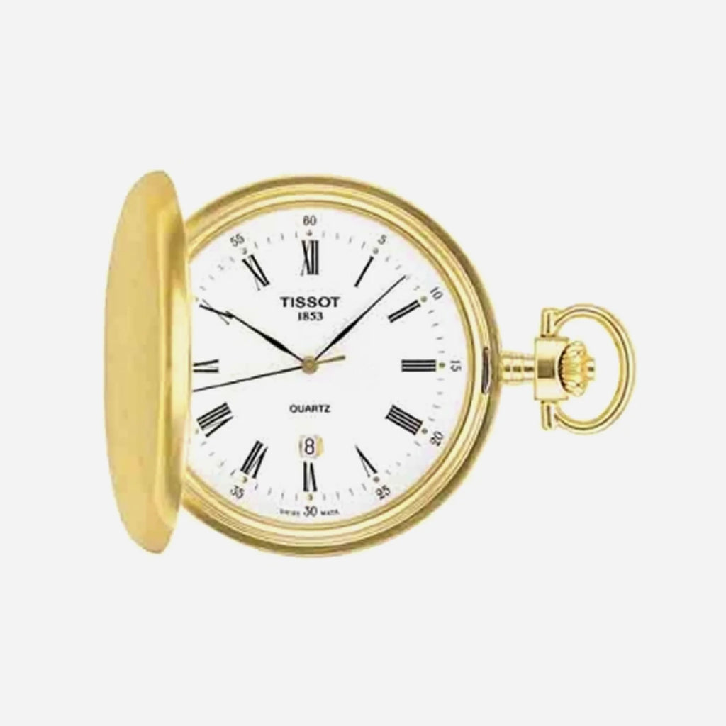 Tissot Savonnette White Dial 48.5mm Yellow Gold PVD Stainless Steel Pocket Watch