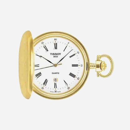 Tissot Savonnette White Dial 48.5mm Yellow Gold PVD Stainless Steel Pocket Watch