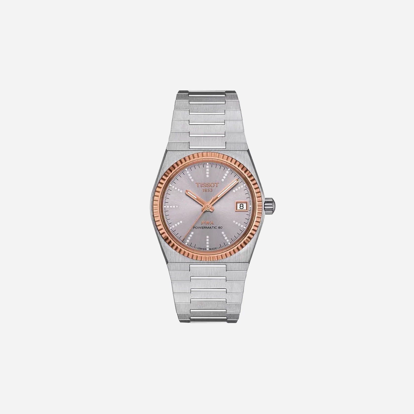Tissot PRX Powermatic 80 Grey Dial 35mm Stainless Steel Steel & 18K Gold Bezel Automatic Watch
