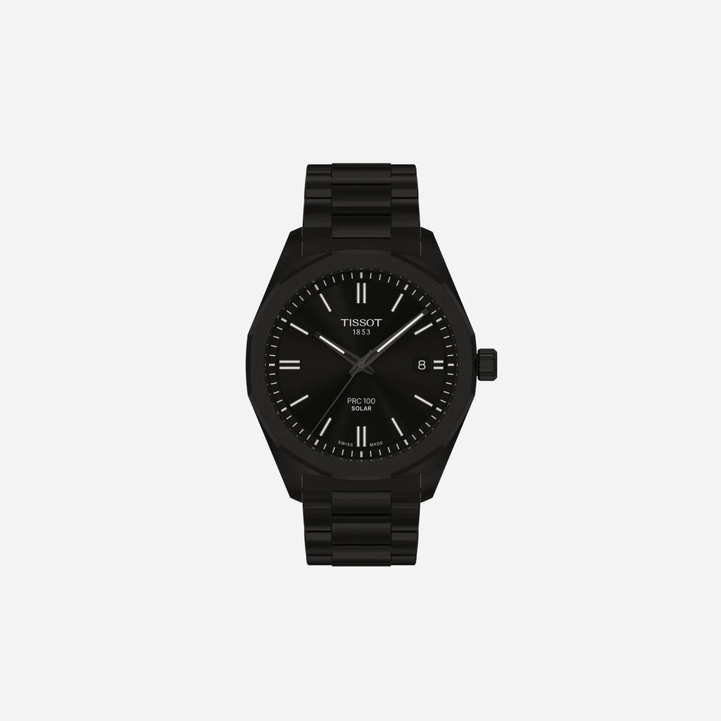 Tissot PRC 100 Solar Quartz Black Dial Black Stainless Steel Watch 39mm