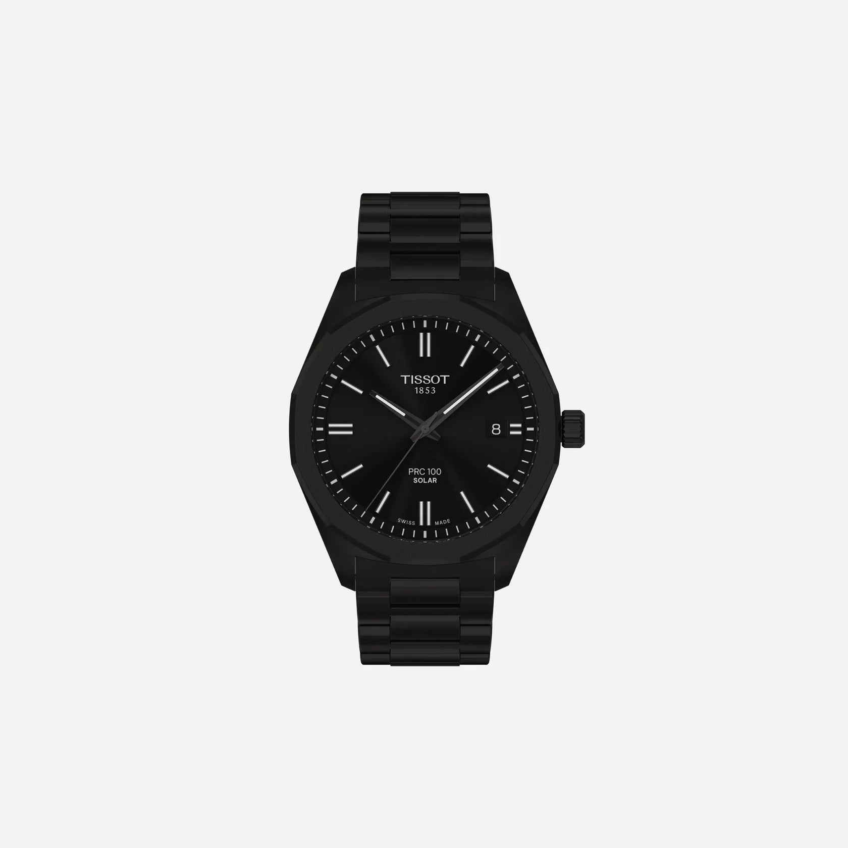 Tissot PRC 100 Solar Quartz Black Dial Black Stainless Steel Watch 39mm