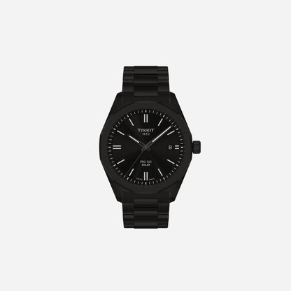 Tissot PRC 100 Solar Quartz Black Dial Black Stainless Steel Watch 39mm
