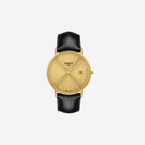 Tissot Goldrun Sapphire 18K Gold Champagne Dial Black Leather Strap Watch