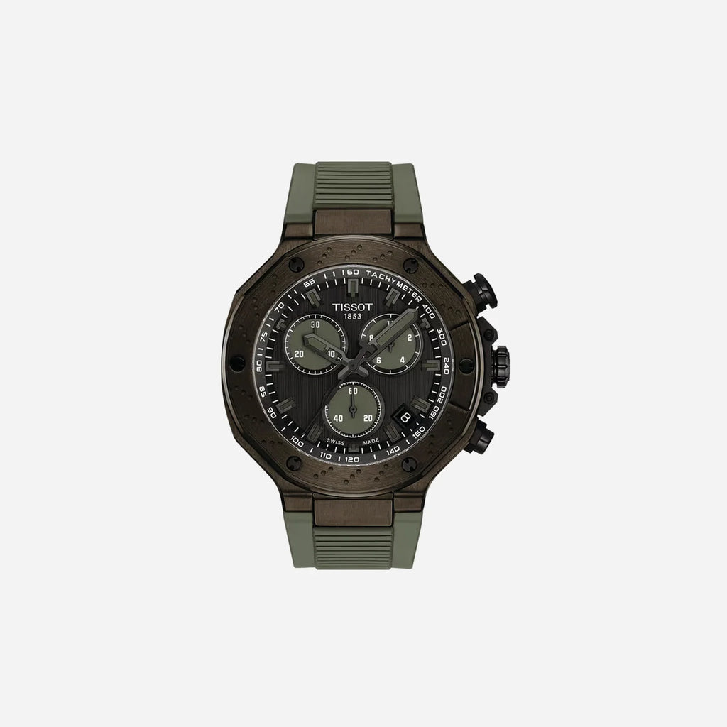 Tissot T-Race Dark Grey Dial 45mm Green Silicone Strap Quartz Chronograph Watch