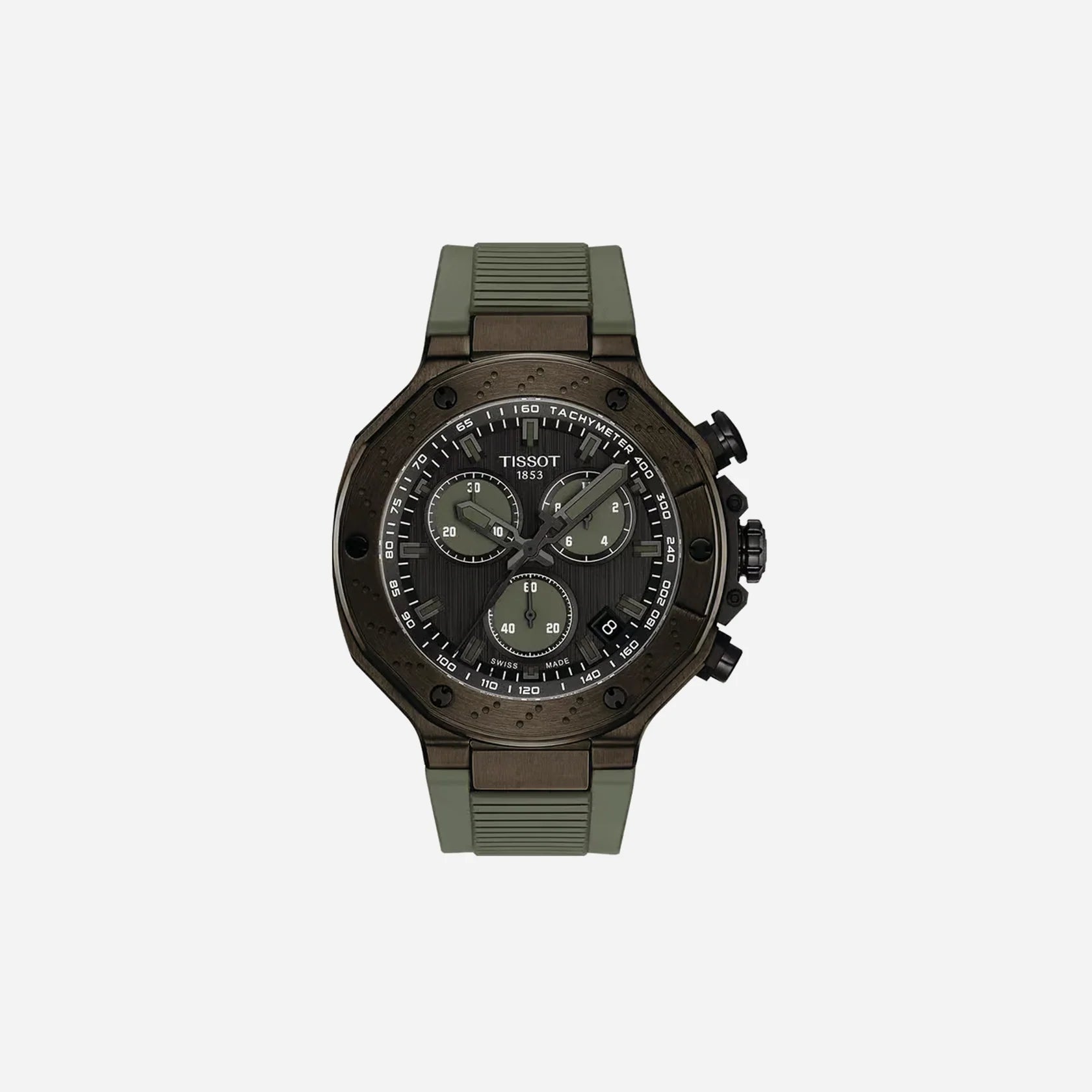 Tissot T-Race Dark Grey Dial 45mm Green Silicone Strap Quartz Chronograph Watch