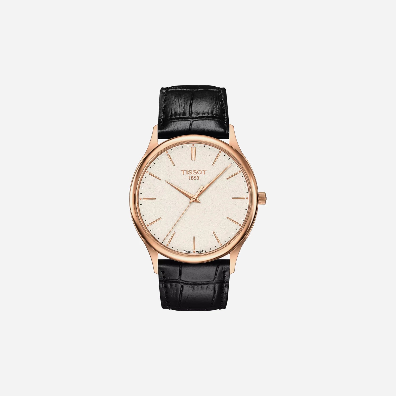 Tissot Excellence Silver Opalin Dial 40mm Black Leather Strap Watch