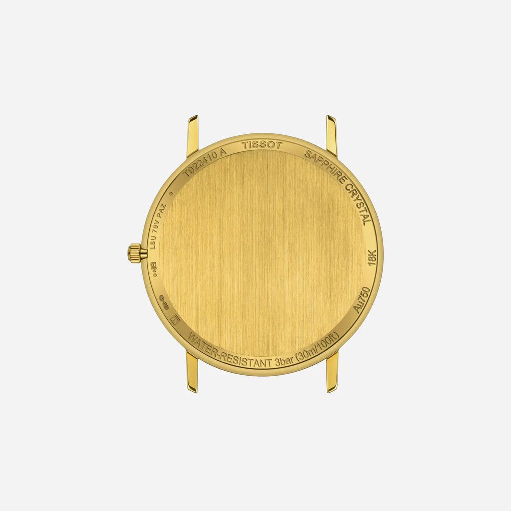 Tissot Goldrun Sapphire 18K Gold Champagne Dial Black Leather Strap Watch