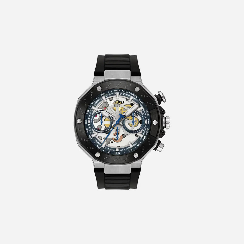 Tissot T-Race MotoGP Black Silicone Strap Transparent Dial 45mm Automatic Chronograph Watch (2025)