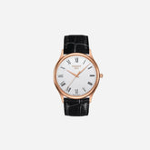 Tissot Excellence 18K Rose Gold Case Silver Opal Dial 40mm Black Leather Strap Watch
