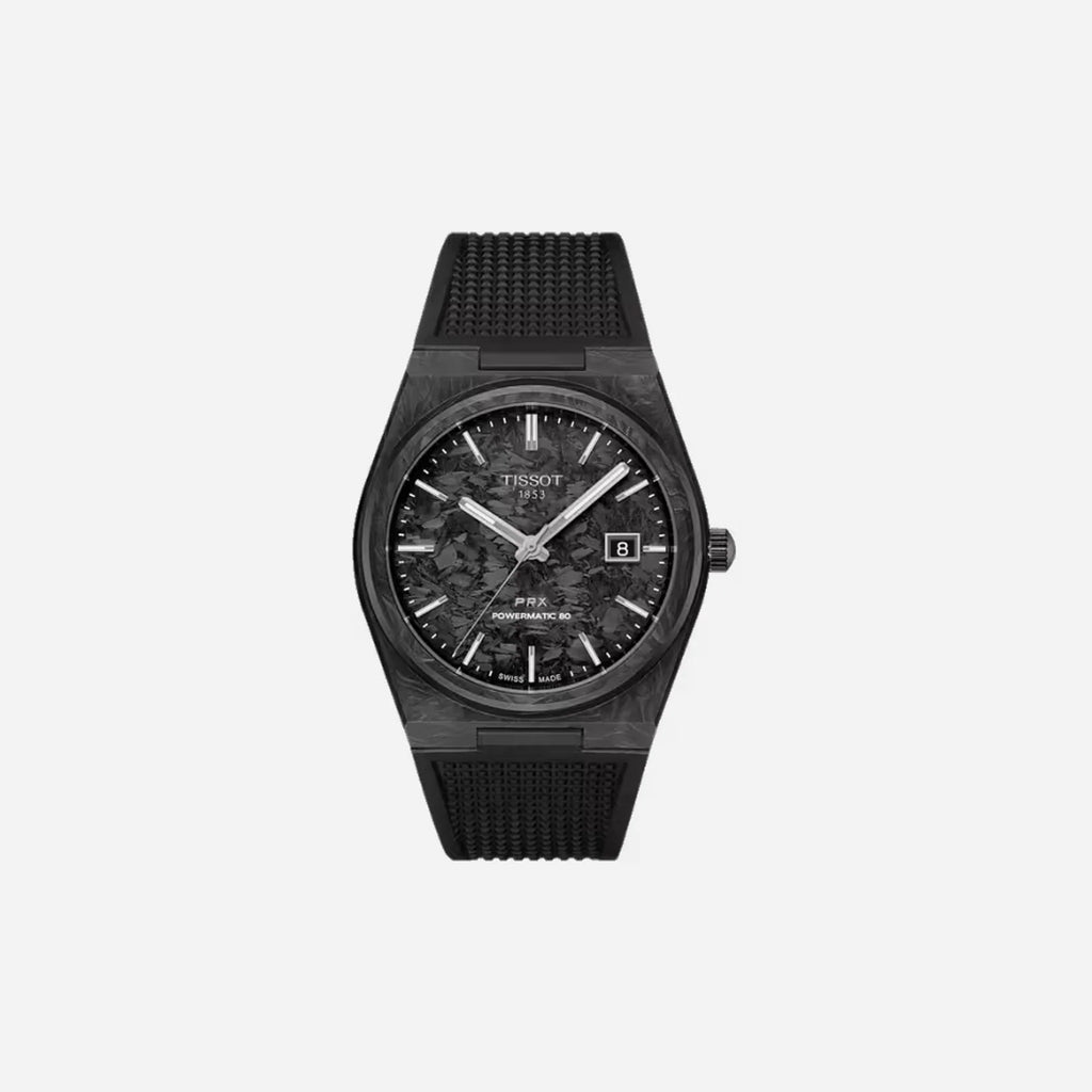 Tissot PRX Powermatic 80 40mm Black Carbon Dial Rubber Strap Watch