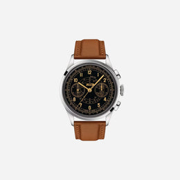 Tissot Telemeter 1938 Black Dial 42mm Light Brown Leather Strap Automatic Chronograph Watch