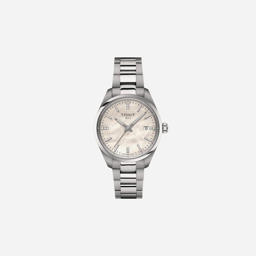 Tissot PR 100 Quartz 34mm White Mother-of-Pearl Dial Grey Stainless Steel Bracelet Watch