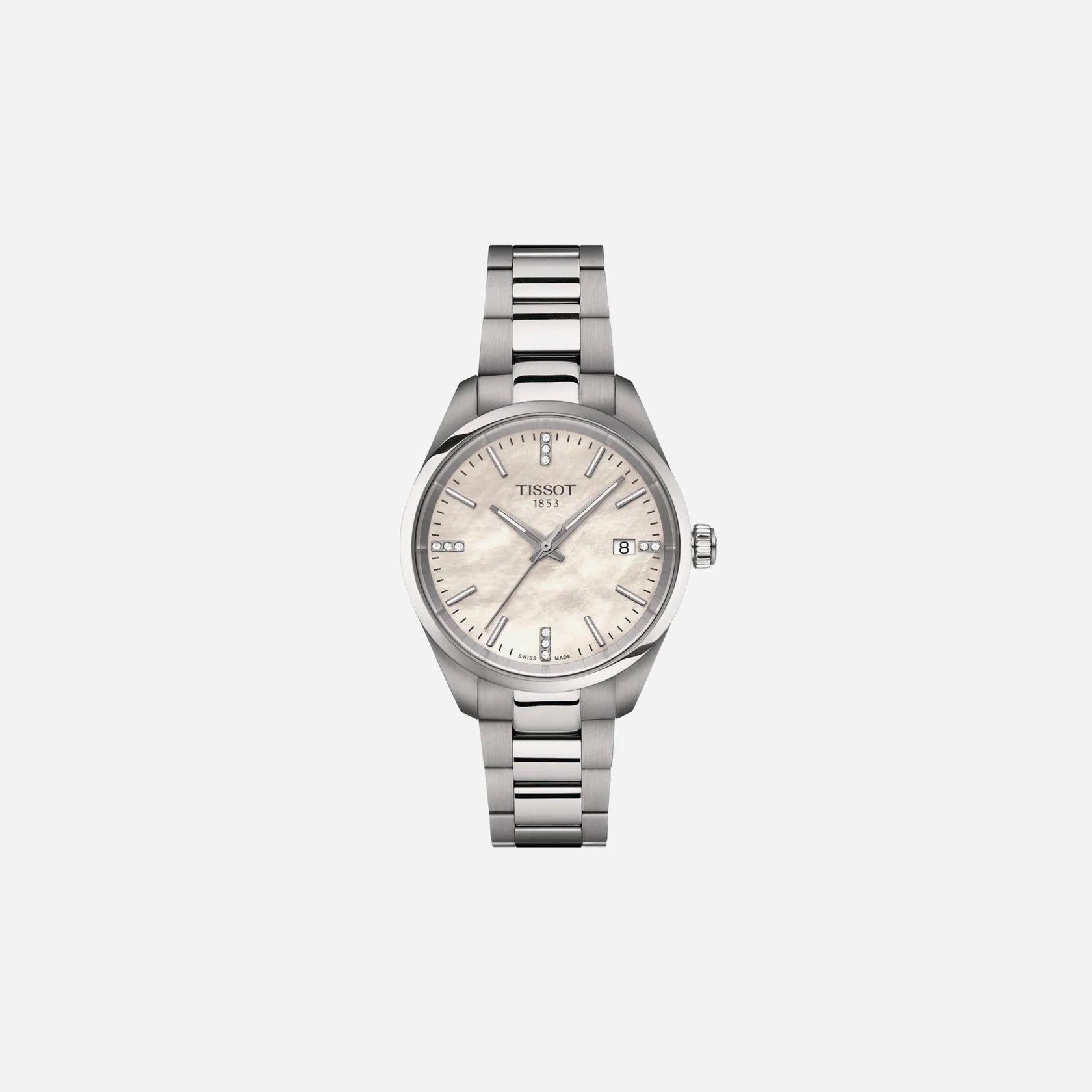 Tissot PR 100 Quartz 34mm White Mother-of-Pearl Dial Grey Stainless Steel Bracelet Watch