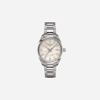 Tissot PR 100 Quartz 34mm White Mother-of-Pearl Dial Grey Stainless Steel Bracelet Watch