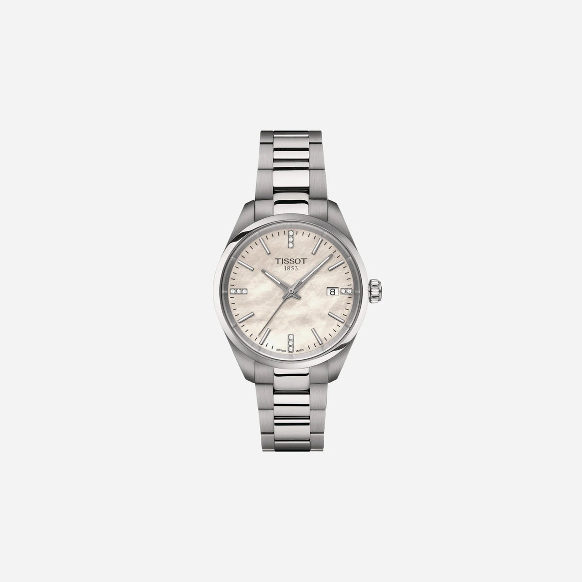 Tissot PR 100 Quartz 34mm White Mother-of-Pearl Dial Grey Stainless Steel Bracelet Watch