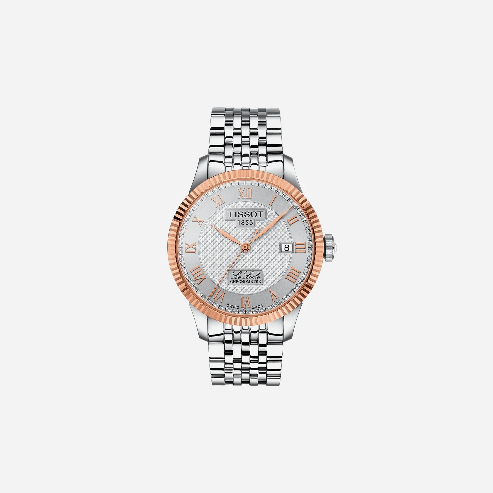 Tissot Le Locle COSC 39.3mm Silver Dial Grey Stainless Steel 18K Rose Gold Bezel Automatic Watch