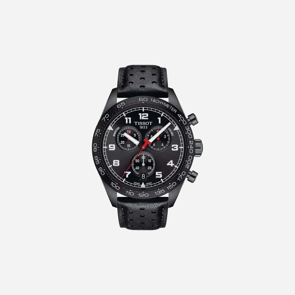 Tissot PRS 516 Chronograph Quartz Black Dial 45mm Leather Strap Watch