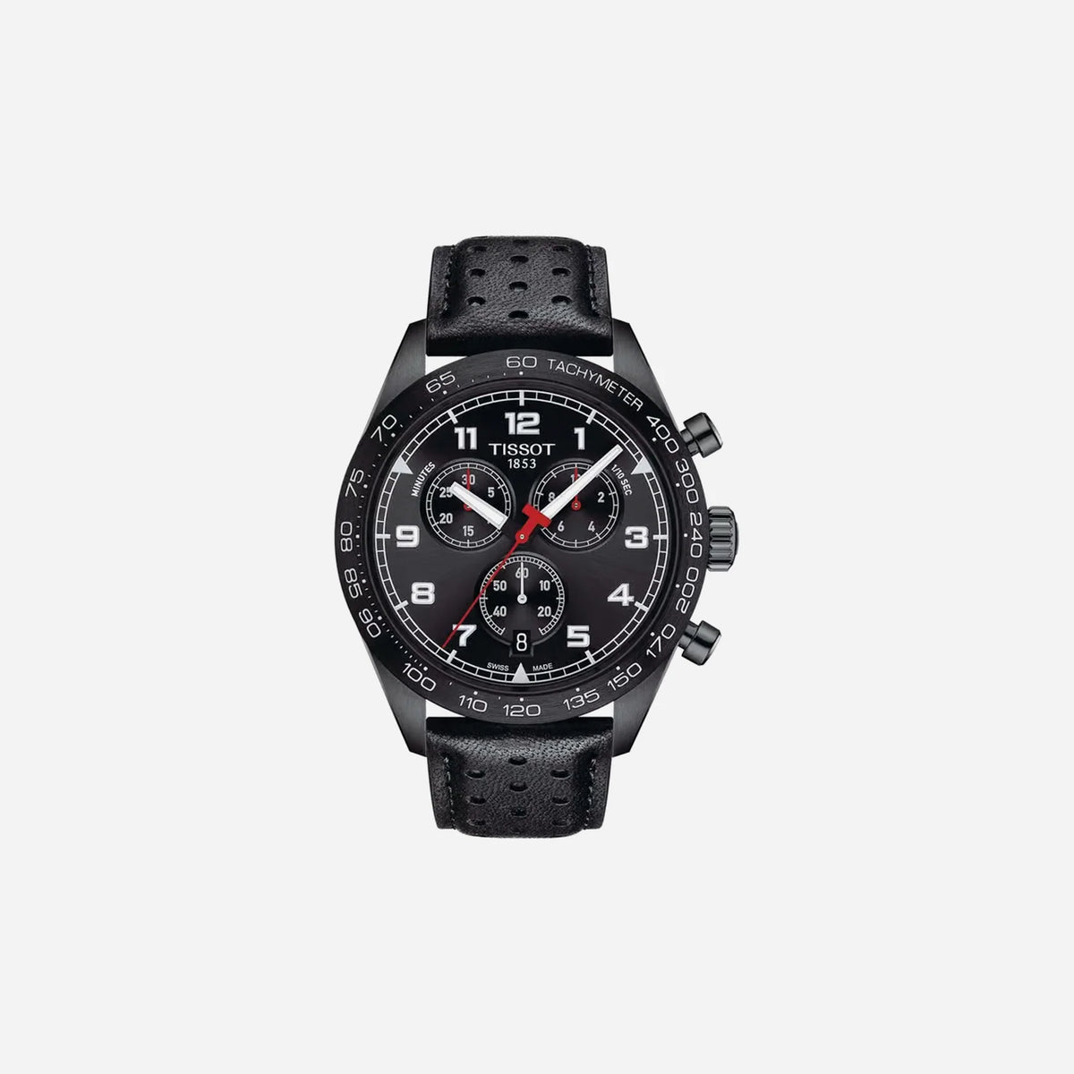 Tissot PRS 516 Chronograph Quartz Black Dial 45mm Leather Strap Watch