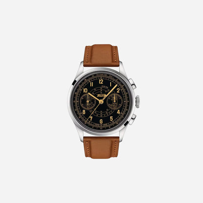 Tissot Telemeter 1938 Black Dial 42mm Light Brown Leather Strap Automatic Chronograph Watch