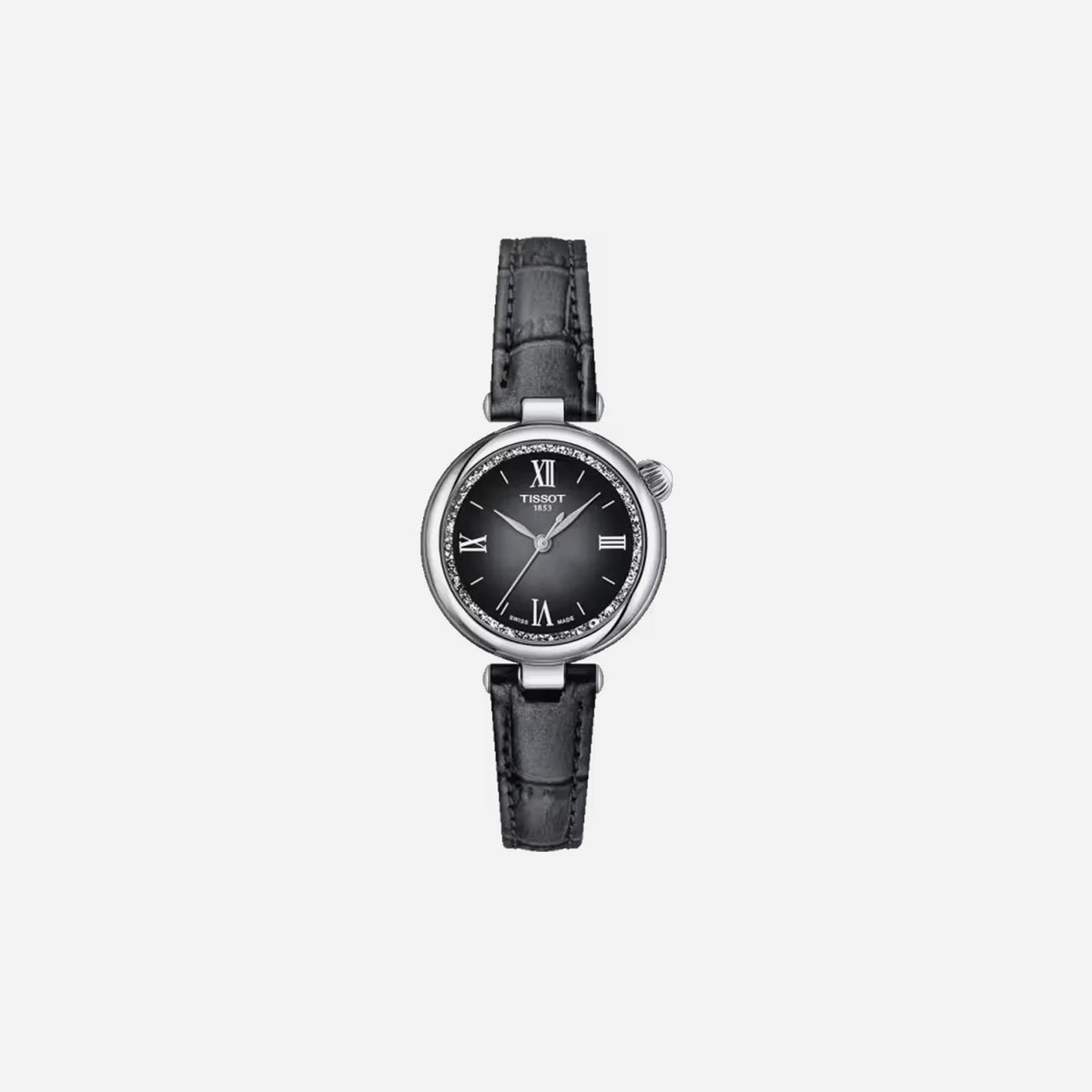 Tissot Desir Graded Silver-Black Dial 28mm Grey Leather Strap Watch