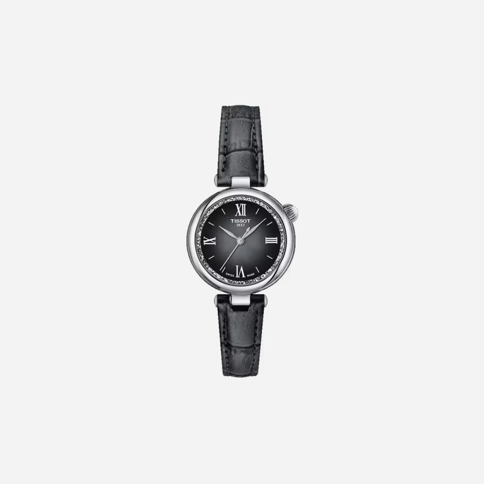Tissot Desir Graded Silver-Black Dial 28mm Grey Leather Strap Watch