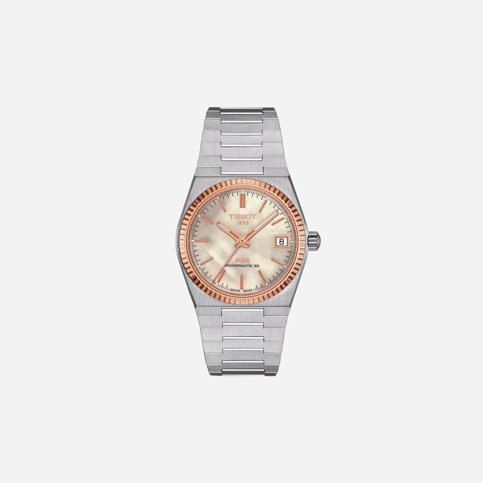 Tissot PRX Powermatic 80 White Mother-of-Pearl Dial Grey 35mm Stainless Steel Steel & 18K Gold Bezel Automatic Watch