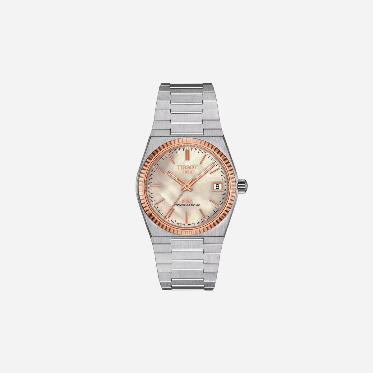 Tissot PRX Powermatic 80 White Mother-of-Pearl Dial Grey 35mm Stainless Steel Steel & 18K Gold Bezel Automatic Watch