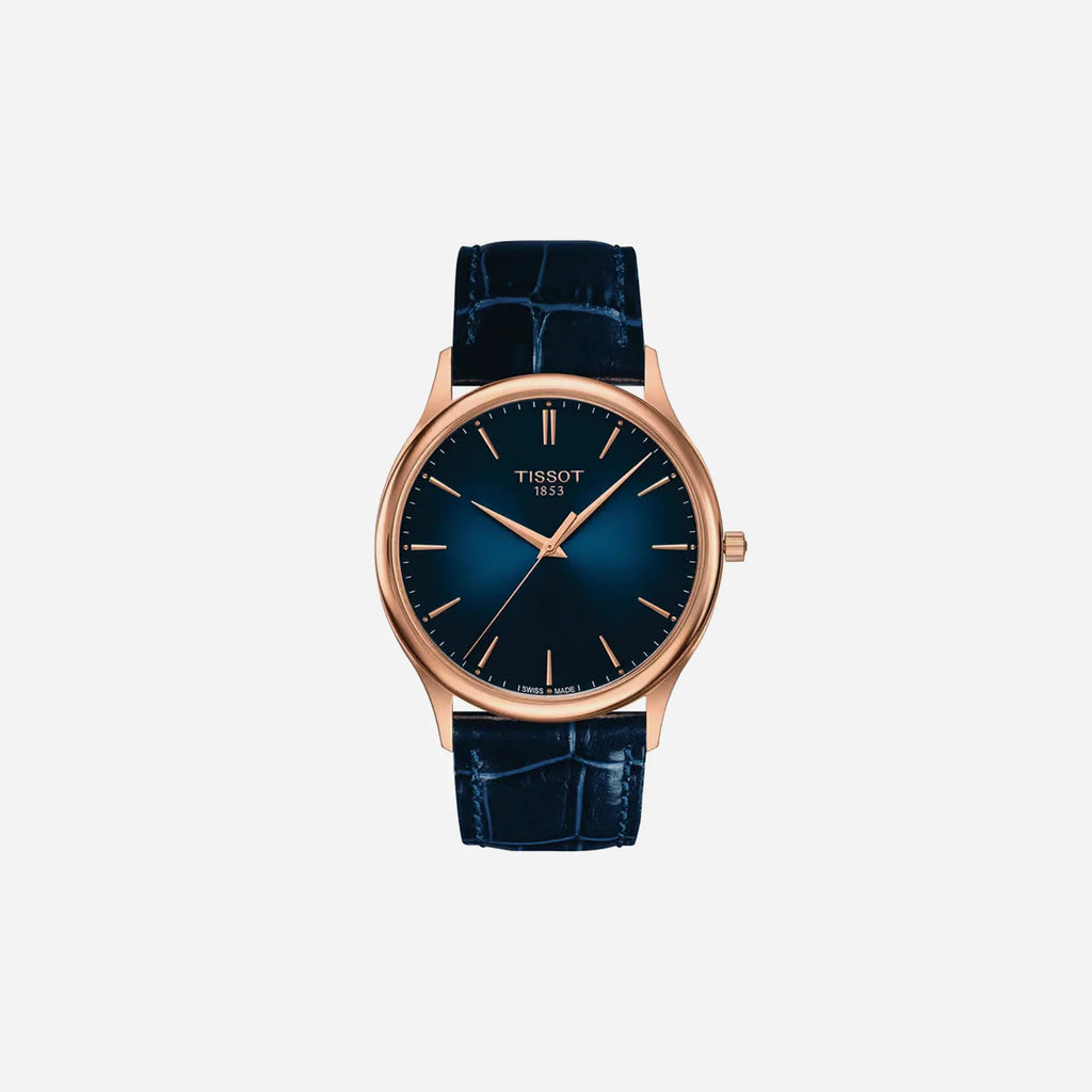 Tissot Excellence 18K Rose Gold Blue Dial Blue Leather Strap Watch