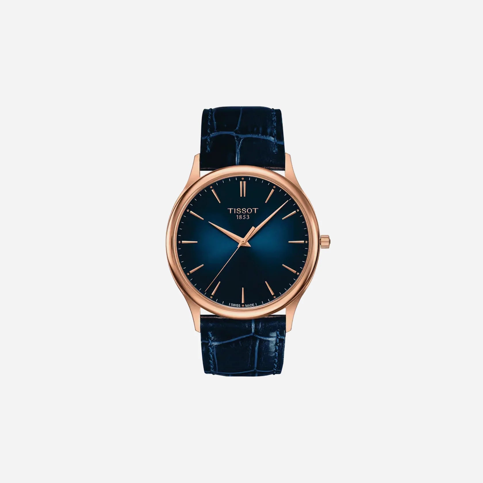 Tissot Excellence 18K Rose Gold Blue Dial Blue Leather Strap Watch