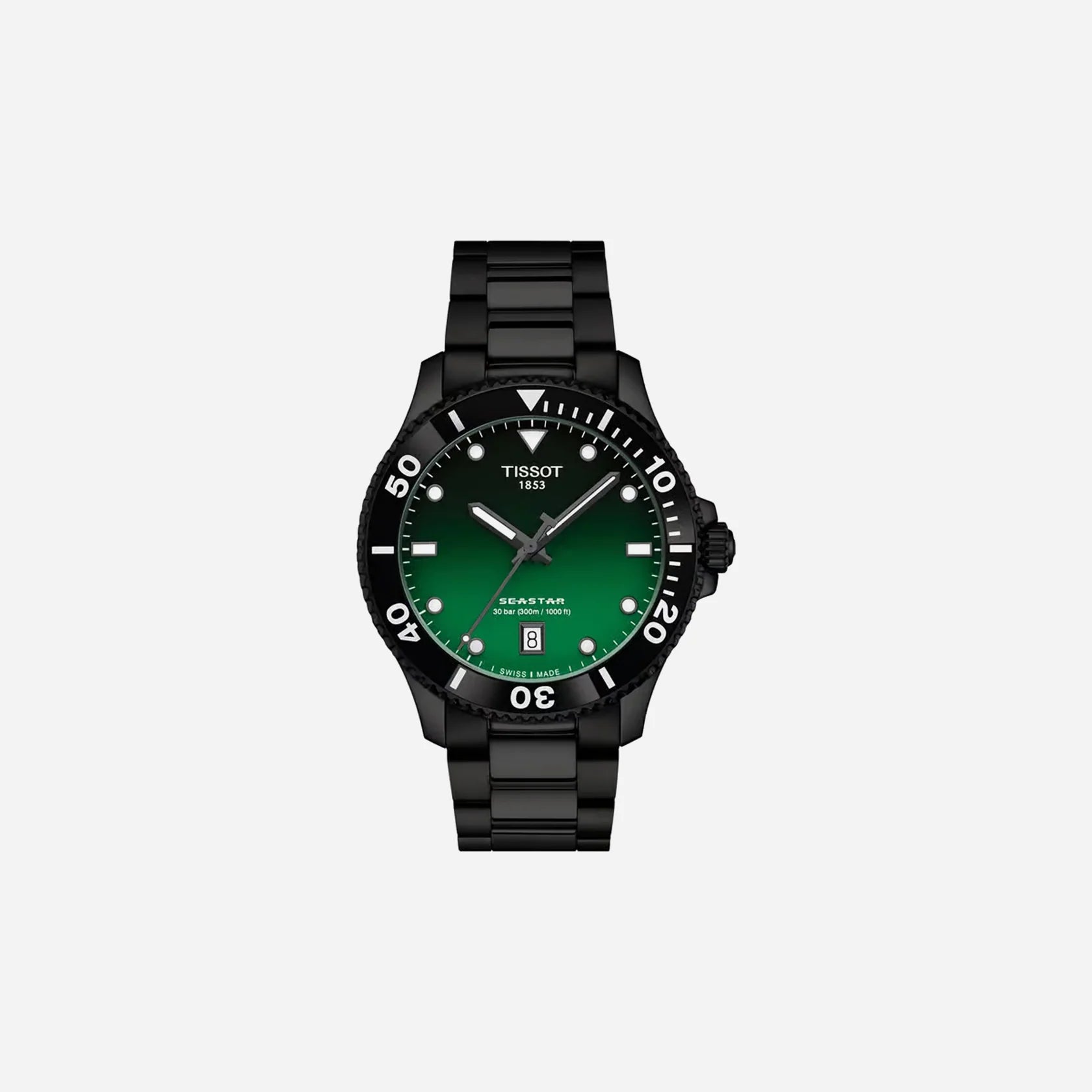 Tissot Seastar 1000 Quartz Gradient Green Dial Black PVD Bracelet 40mm