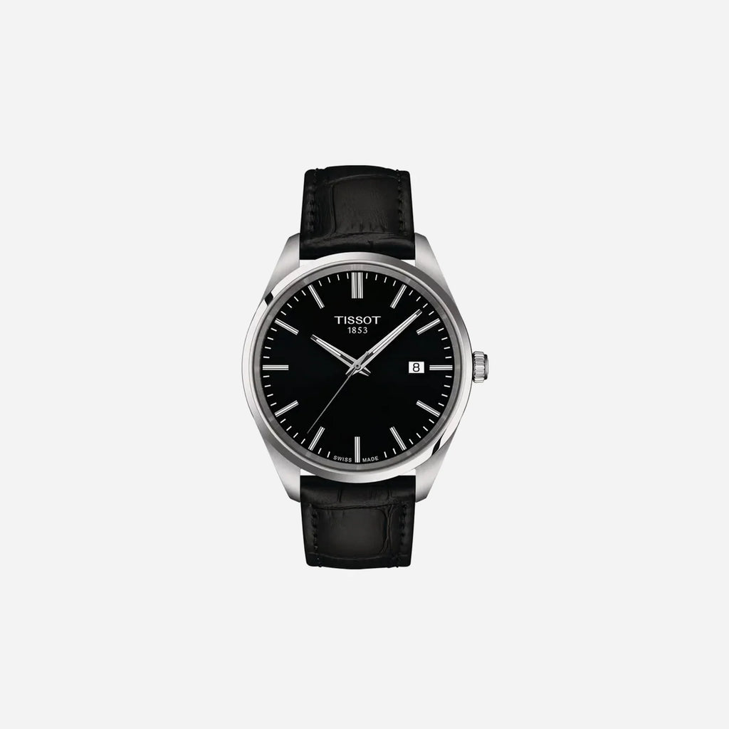 Tissot PR 100 Quartz Black Dial 40mm Black Leather Strap Watch