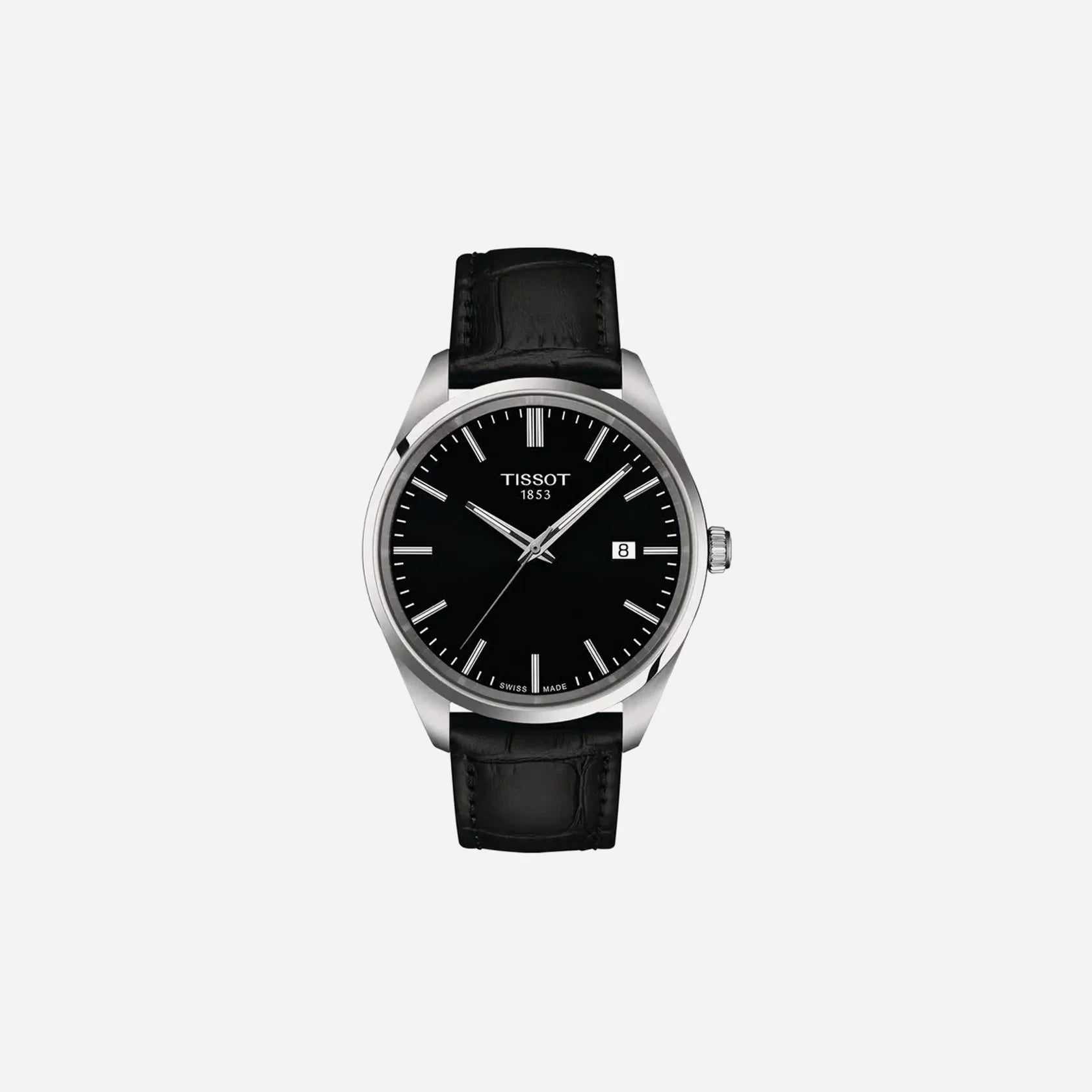Tissot PR 100 Quartz Black Dial 40mm Black Leather Strap Watch
