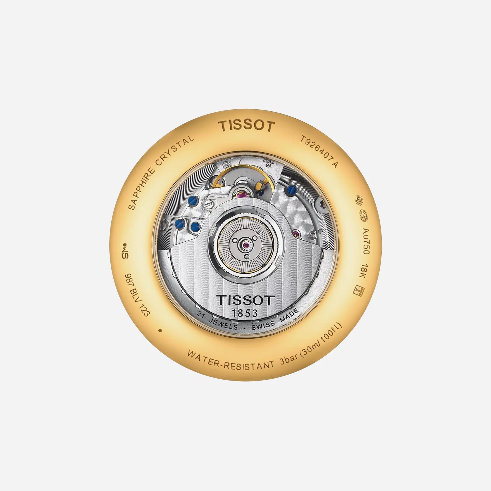 Tissot Excellence 18K Gold Silver Opalin Dial Black Leather Strap Watch