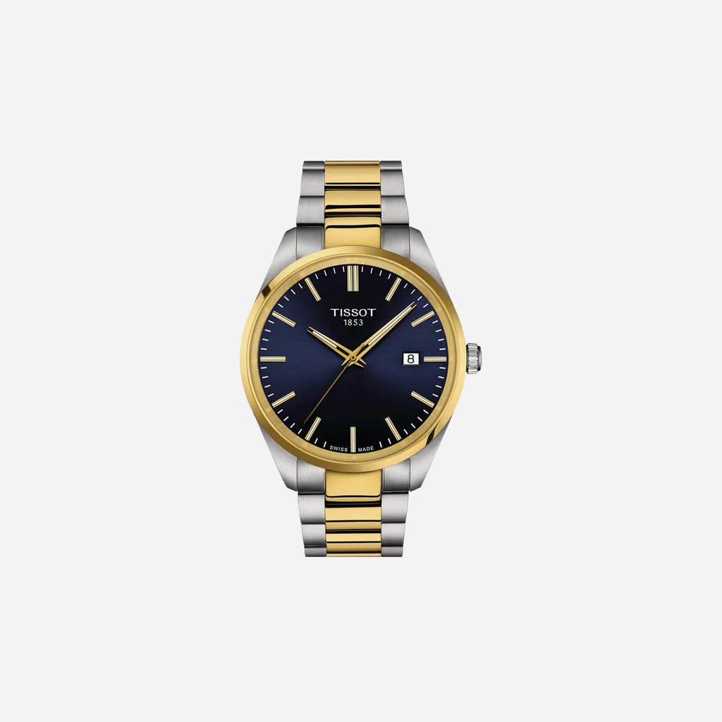 Tissot PR 100 Quartz Blue Dial 40mm Two-Tone Yellow Gold PVD Stainless Steel Bracelet Watch