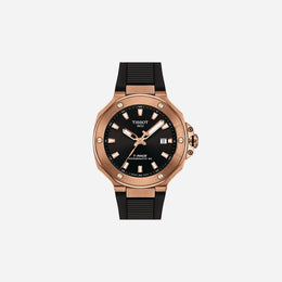 Tissot T-Race Powermatic 80 41mm Rose Gold PVD Case Black Dial Black Silicone Strap