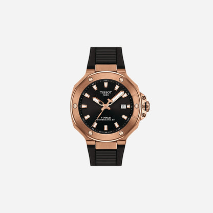 Tissot T-Race Powermatic 80 41mm Rose Gold PVD Case Black Dial Black Silicone Strap
