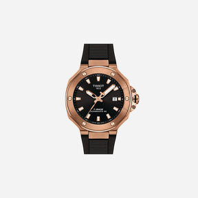 Tissot T-Race Powermatic 80 41mm Rose Gold PVD Case Black Dial Black Silicone Strap