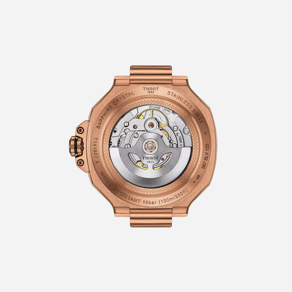 Tissot T-Race Powermatic 80 41mm Rose Gold PVD Case Black Dial Black Silicone Strap