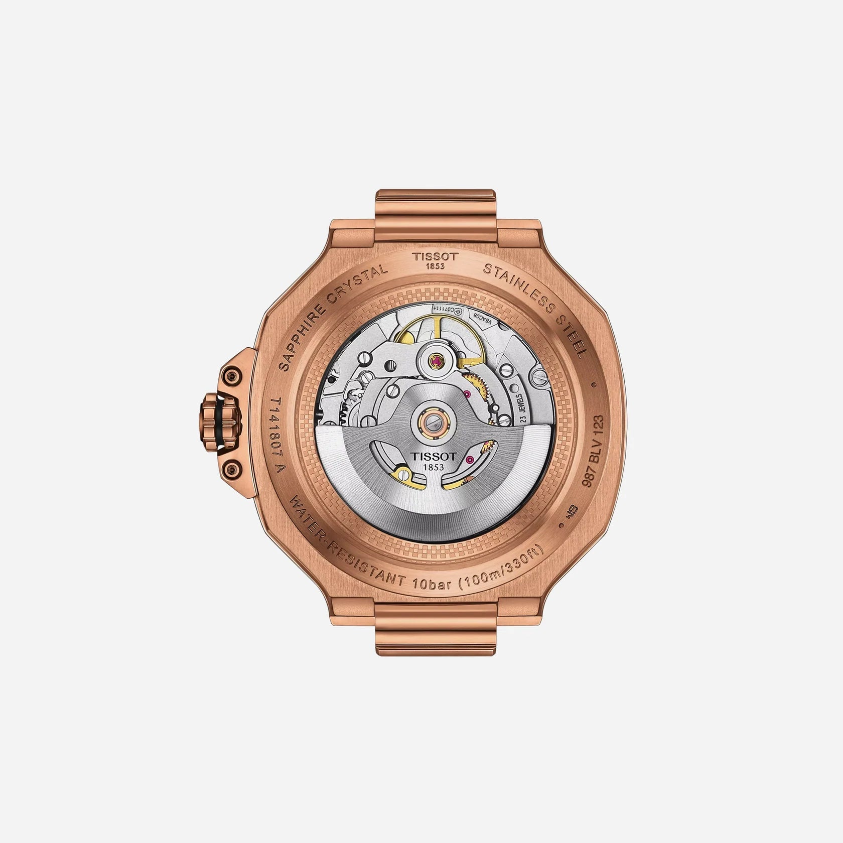 Tissot T-Race Powermatic 80 41mm Rose Gold PVD Case Black Dial Black Silicone Strap