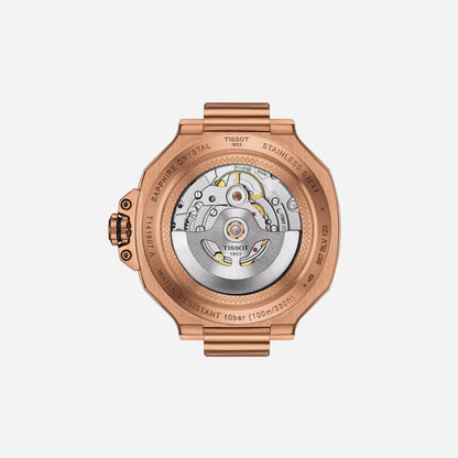 Tissot T-Race Powermatic 80 41mm Rose Gold PVD Case Black Dial Black Silicone Strap