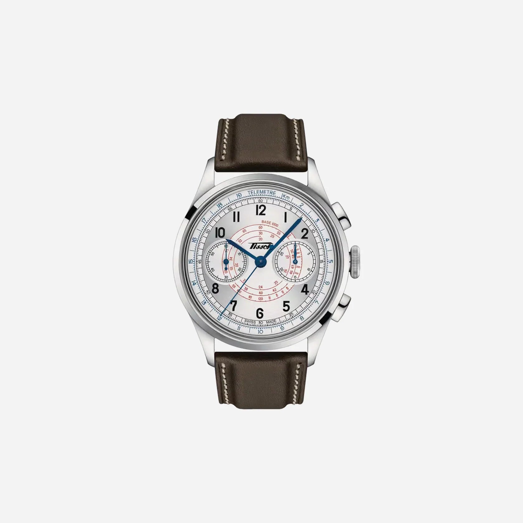 Tissot Telemeter 1938 Silver Dial 42mm Brown Leather Strap Automatic Chronograph Watch
